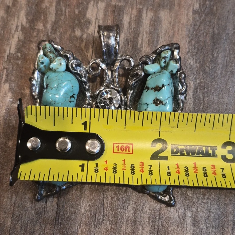 Vtg Turquoise & Rhinestone Embellished Silver Tone Butterfly Necklace Pendant - Picture 8 of 9